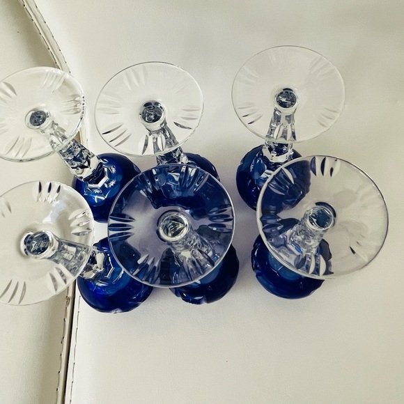 Vintage cobalt blue cut drinking glasses of 6 - Picture 10 of 13